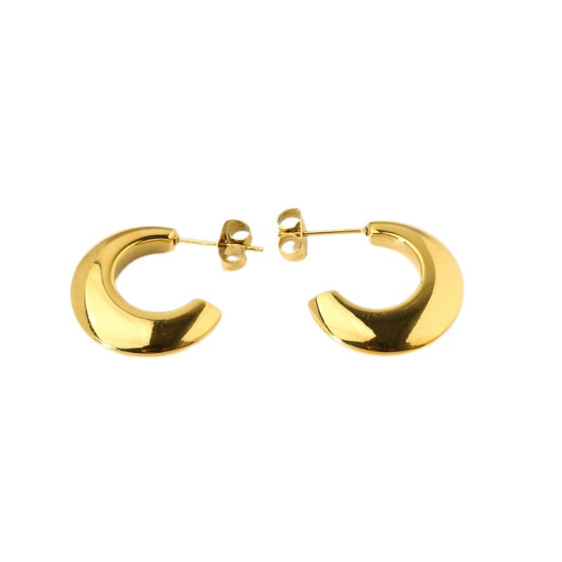 New Ins Internet Celebrity Same Titanium Steel C- Shaped Earrings Simple Style All-matching