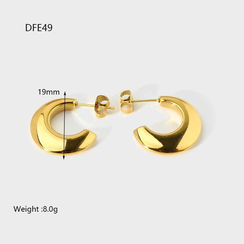 New Ins Internet Celebrity Same Titanium Steel C- Shaped Earrings Simple Style All-matching