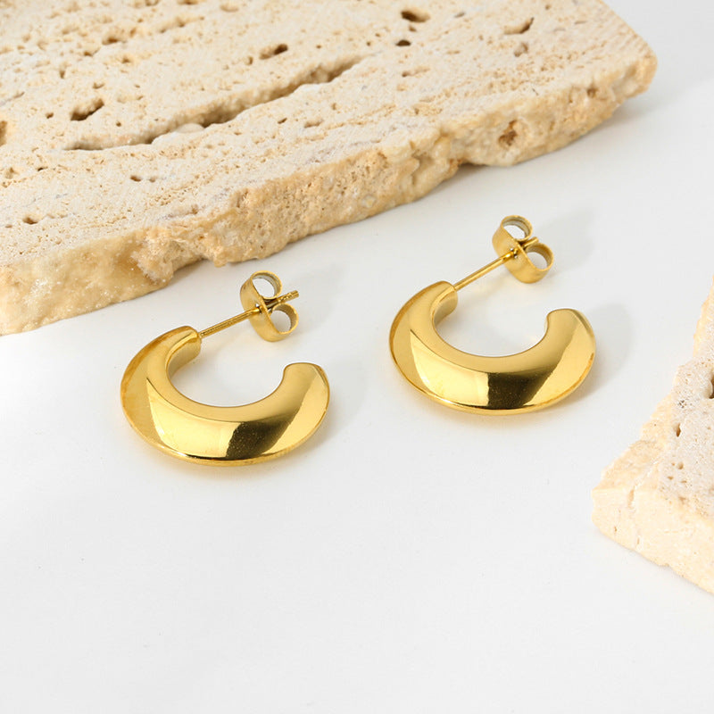 New Ins Internet Celebrity Same Titanium Steel C- Shaped Earrings Simple Style All-matching