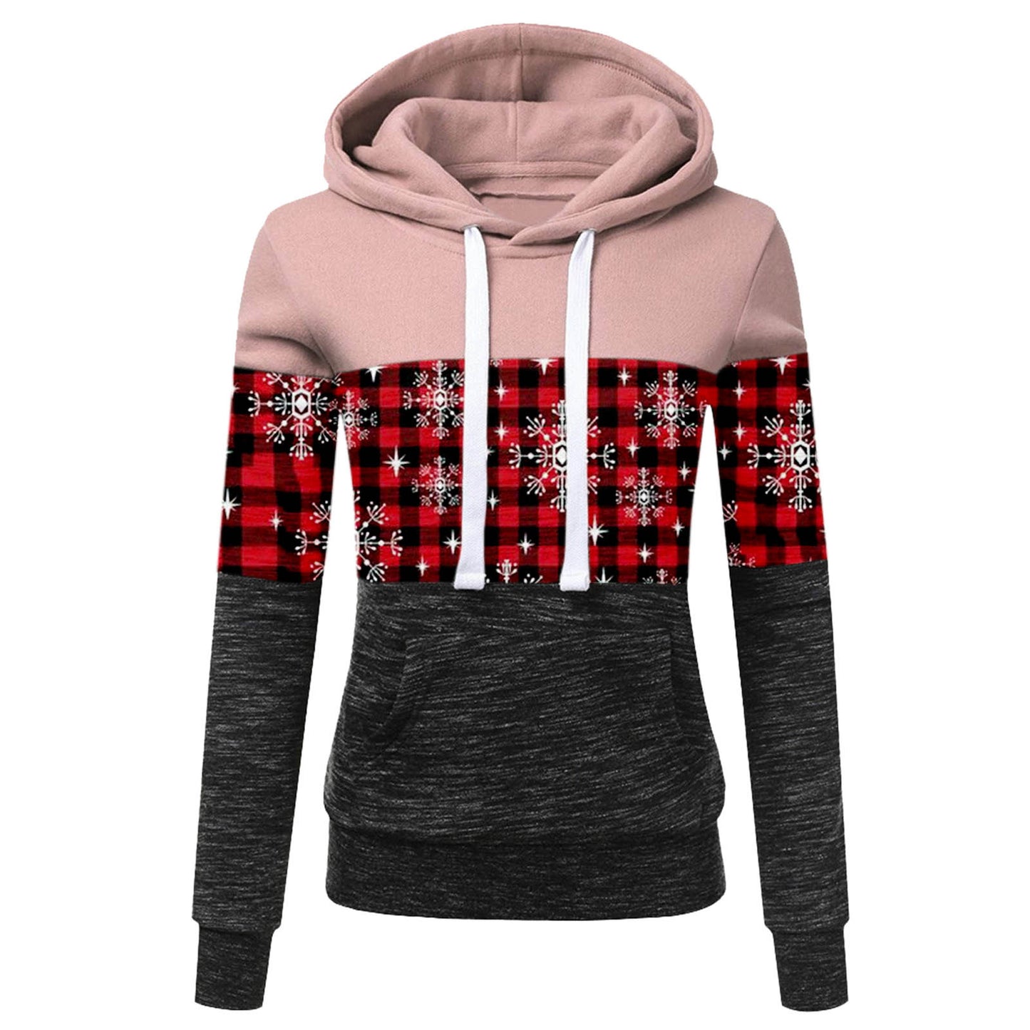Christmas Multicolor Printing Long Sleeve Fleece Hooded Drawstring Sweater
