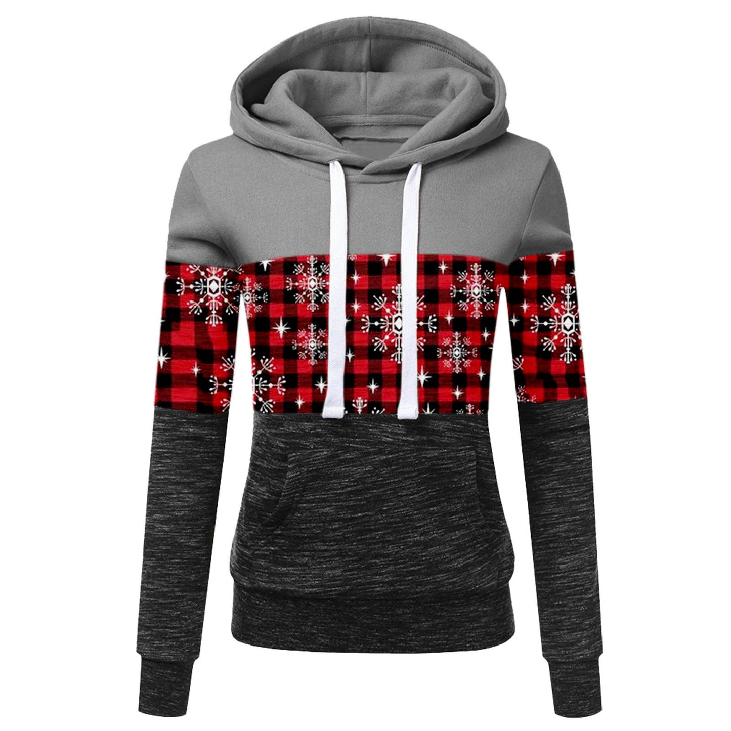 Christmas Multicolor Printing Long Sleeve Fleece Hooded Drawstring Sweater