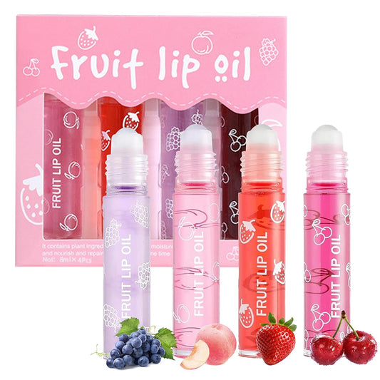 Indulge Your Lips with Our 4-Piece Fruit-Flavored Lip Oil Set - Hydrating, Non-Sticky, and Perfect for Every Occasion!