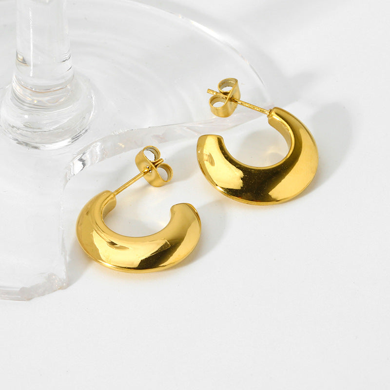 New Ins Internet Celebrity Same Titanium Steel C- Shaped Earrings Simple Style All-matching