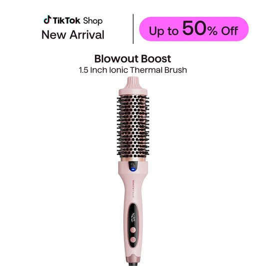 Wavytalk Blowout Boost Negative Ion Thermal Brush-Pink (1.5In) Hair Styler, LED Display, 300℉-420℉ for Different Hair Types, 120-240V Universal Voltage, Beauty Products for At-Home Blowout & Style Curlers & Straighteners