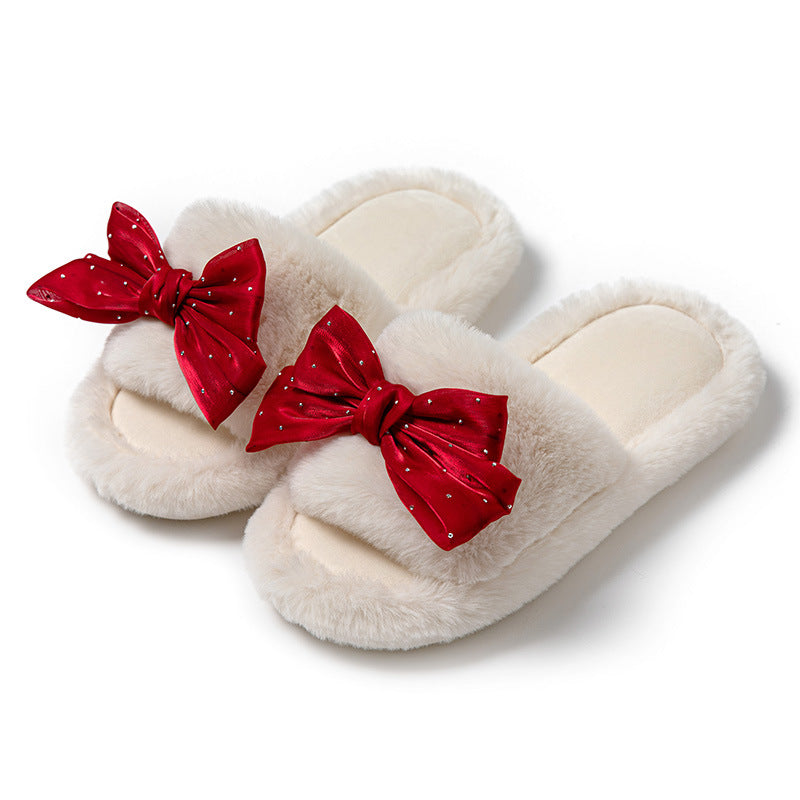 Bow Cotton Slippers Home Plush