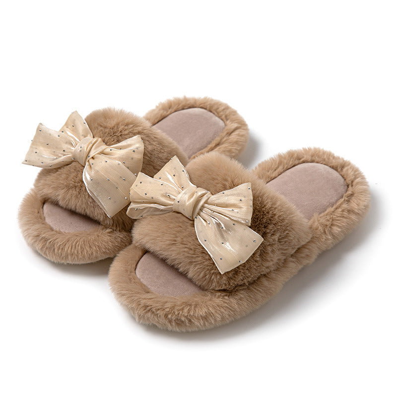 Bow Cotton Slippers Home Plush