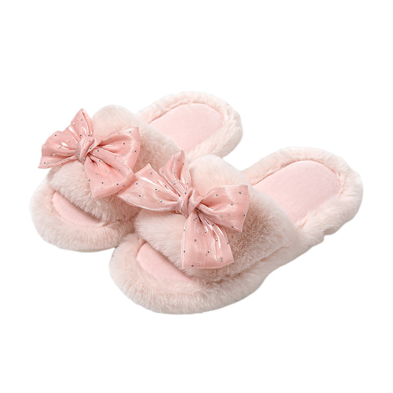 Bow Cotton Slippers Home Plush