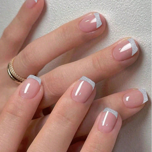 Elevate Your Style with 24Pcs Short Square Fake Nails - Cute Bride Heart White French Tips for Effortless Glam!