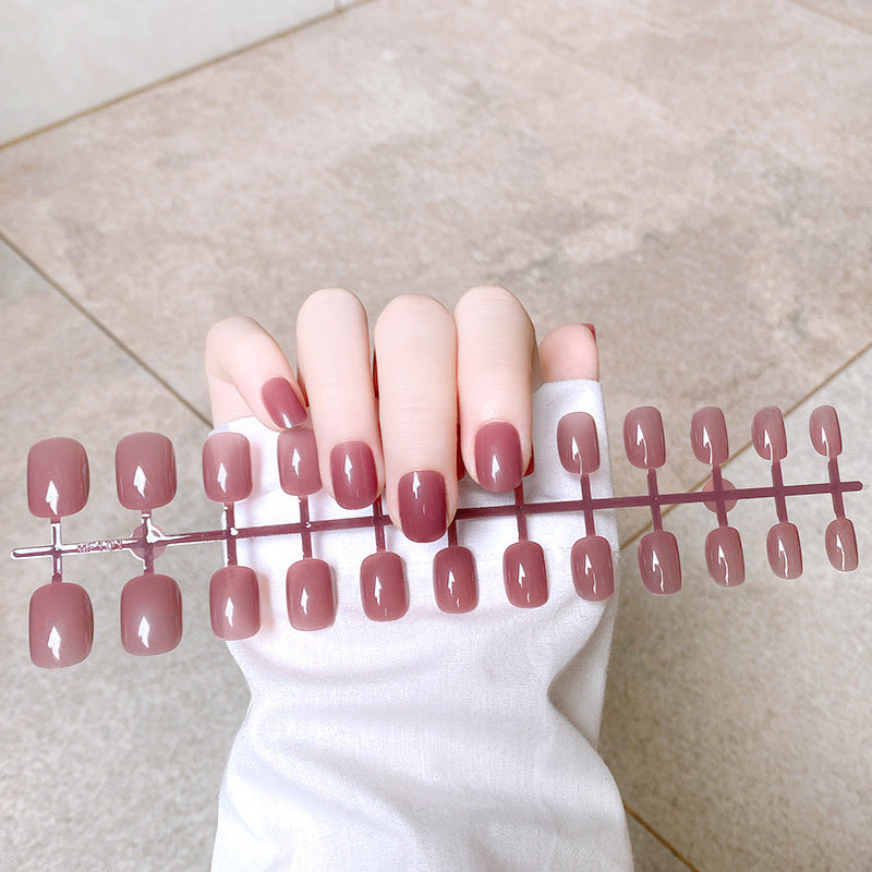 Short Square And Round Solid Color Sequins Wear Fake Nails