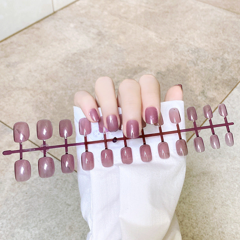 Short Square And Round Solid Color Sequins Wear Fake Nails