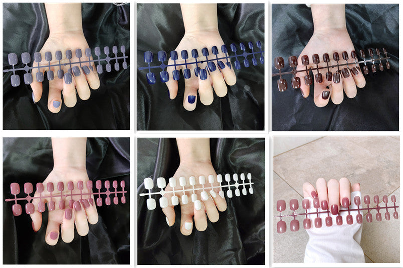 Short Square And Round Solid Color Sequins Wear Fake Nails