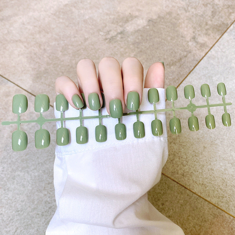 Short Square And Round Solid Color Sequins Wear Fake Nails