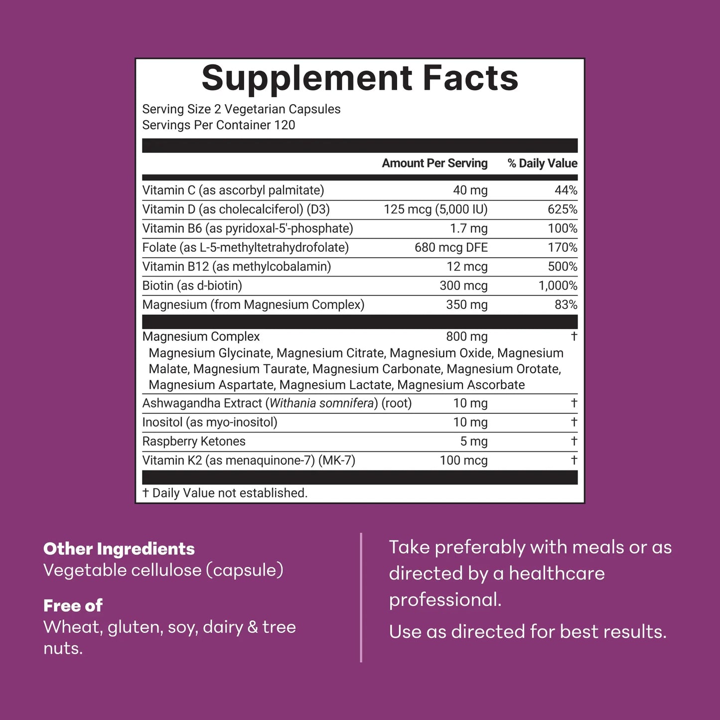 Magnesium Complex for Women, 240 Vegetarian Capsules | 20-In-1 Formula - Magnesium Blend with Vitamin D3, K2, Ashwagandha & More | Filler Free, Non-Gmo