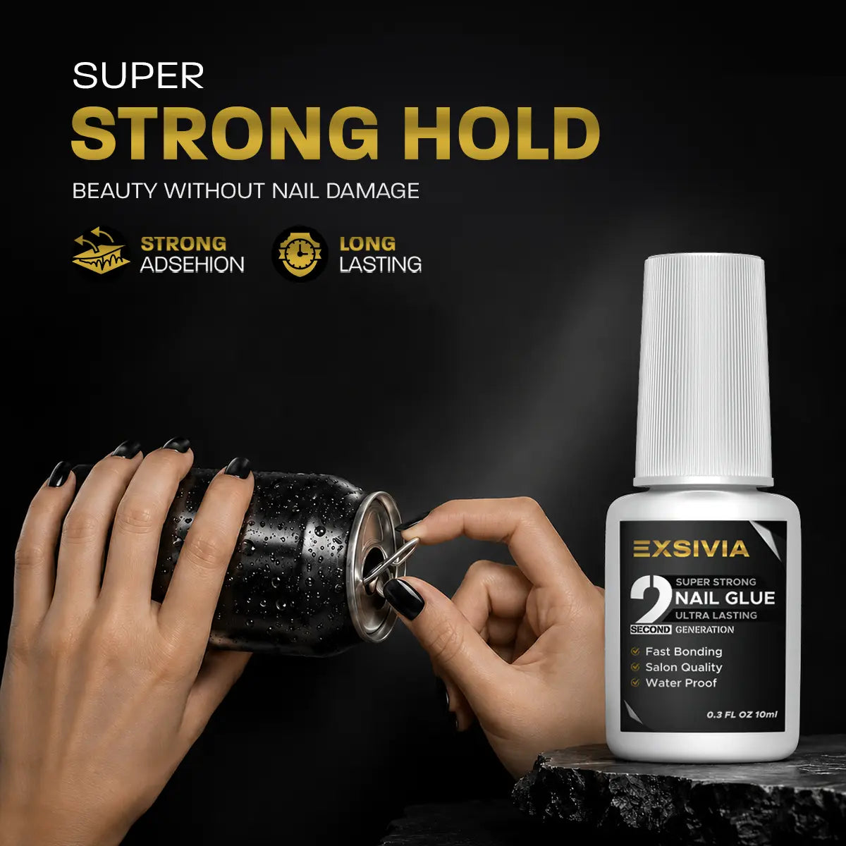 Exsivia 2Nd Gen Strong Hold 10Ml Nail Glue - Salon Quality, Extra Strength for Acrylic, Press-On, Fake Nails and for All Kind of Nails