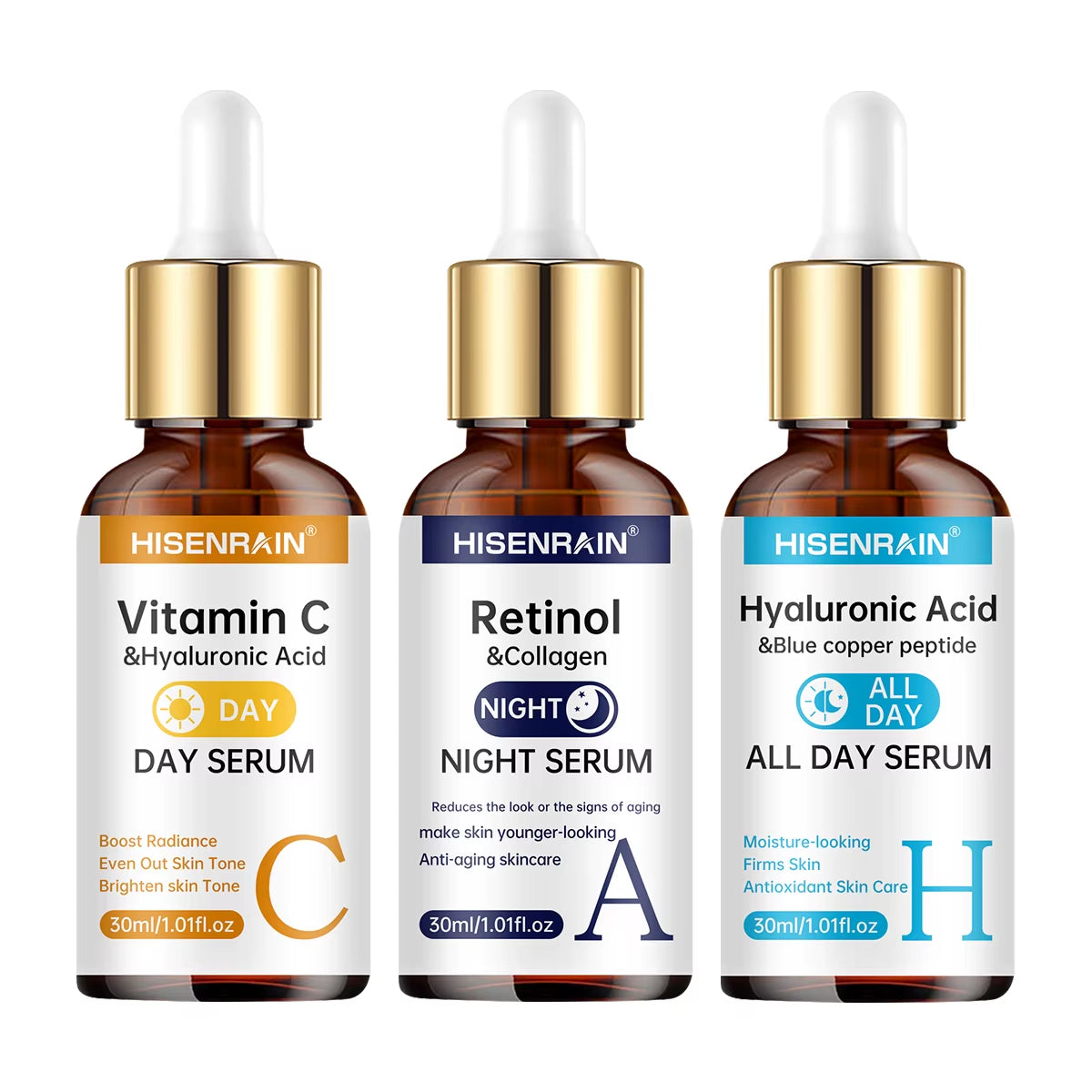 Vitamin C + Retinol + Hyaluronic Acid Serum Duo | Anti-Aging Brightening & Hydration Combo | for All Skin Type.