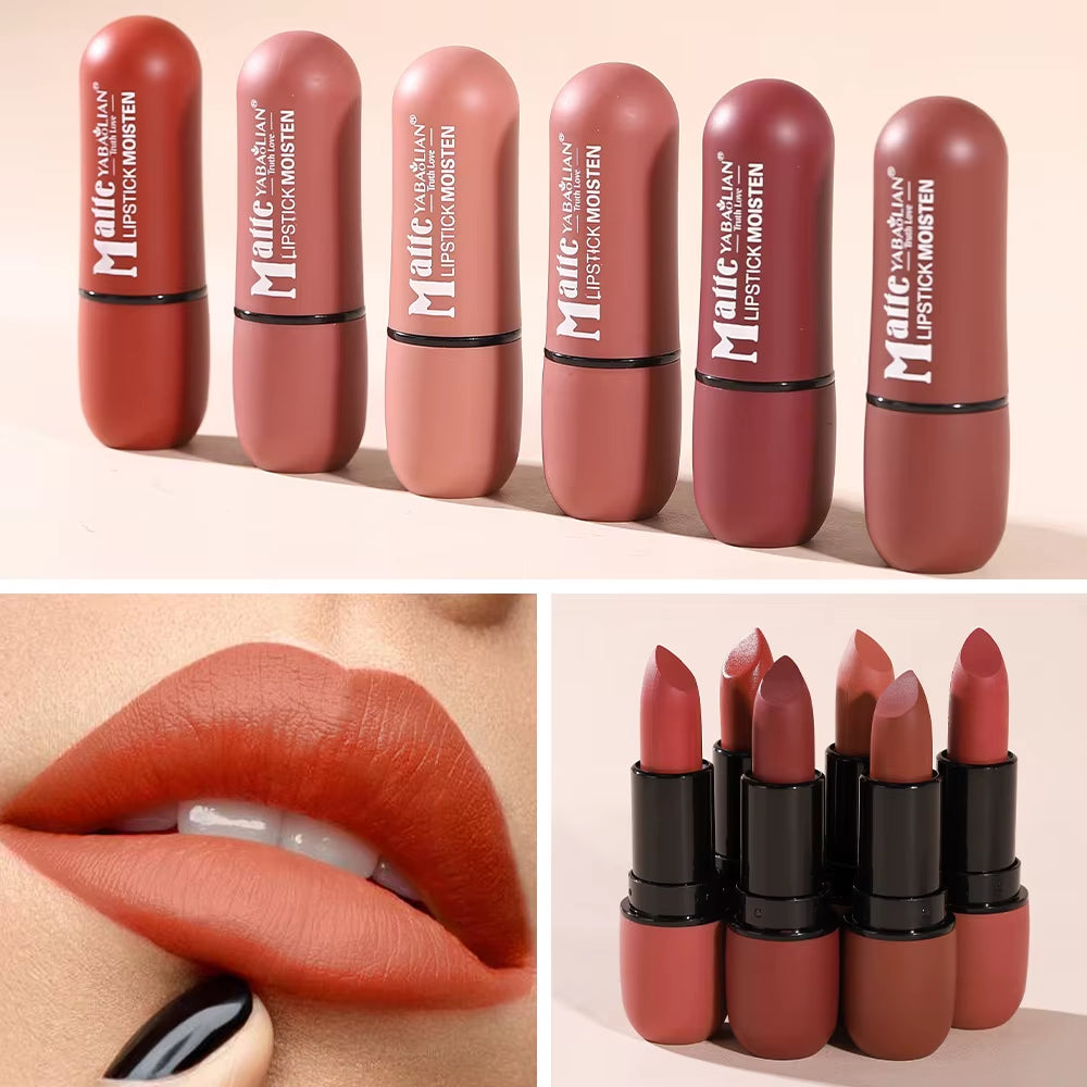 6-Color Matte Lipstick: Velvet Lip Color, Smooth, Waterproof, Long-Lasting Color Lip Makeup