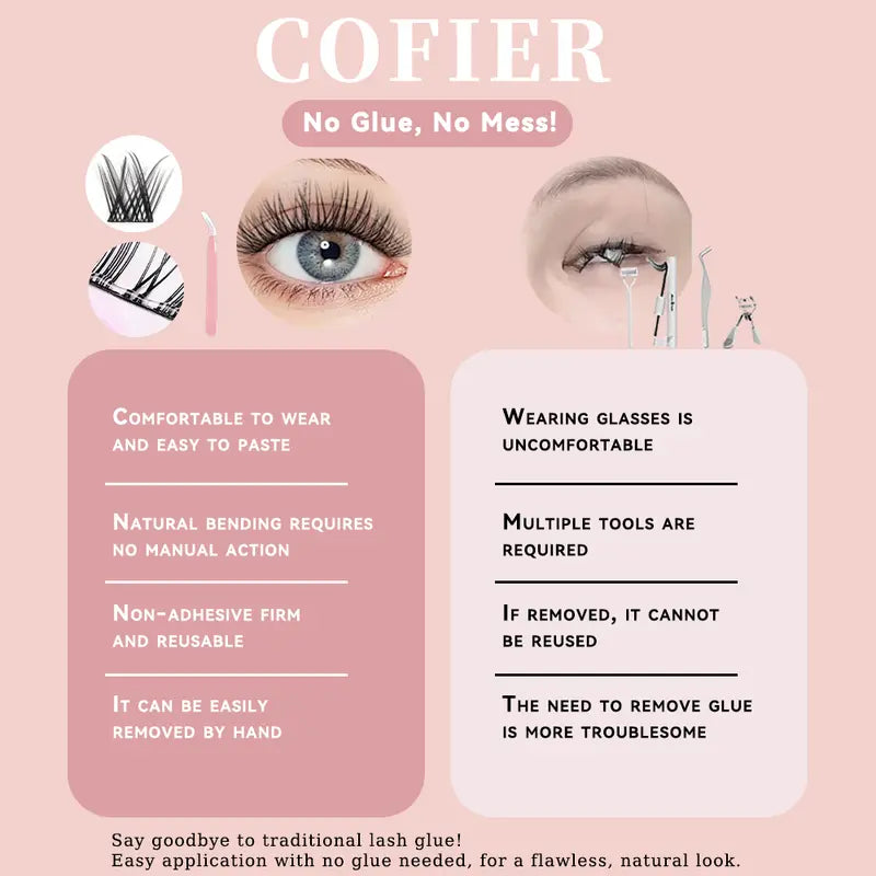COFIER Fuzzy Volume Lash Kit - 12Mm-20Mm Length, No Glue Needed, Self-Grafting, Beginner Friendly Eyelashes Makeup Cosmetic Flawless #Summervibes
