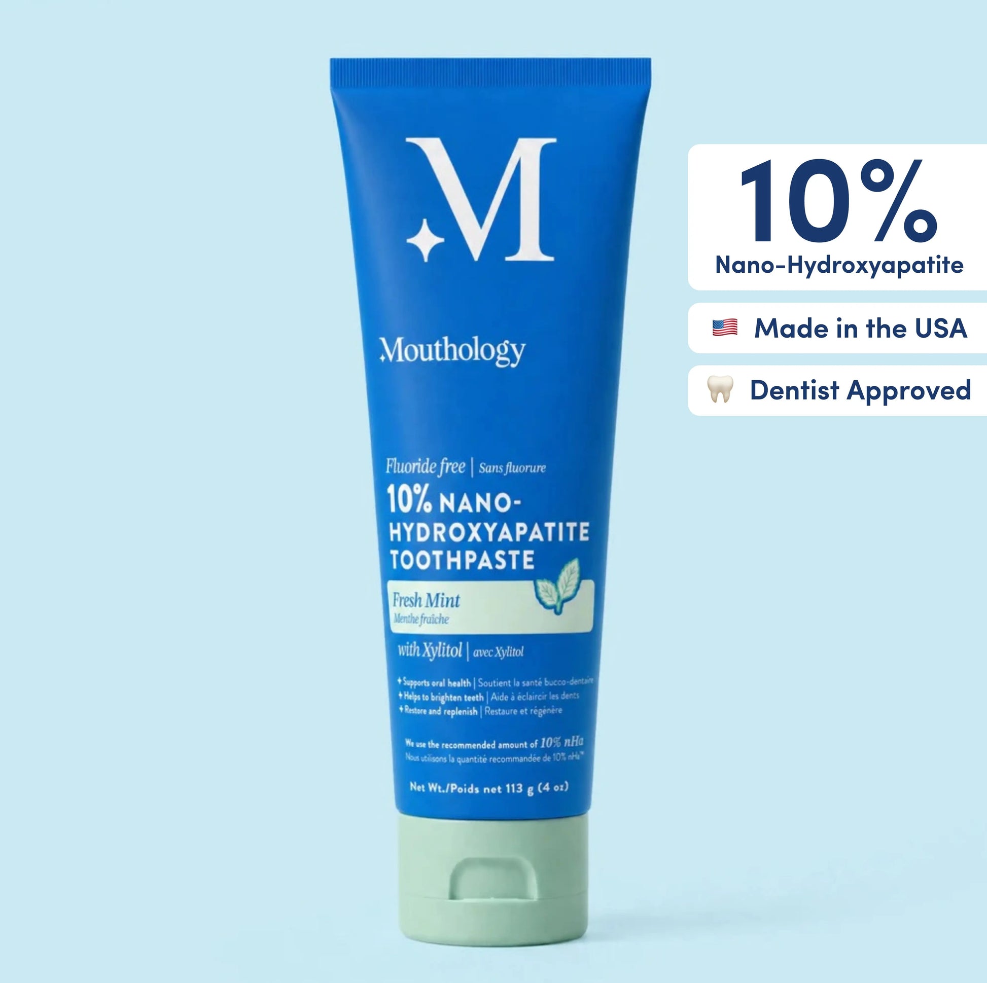 Mouthology 10% Nano-Hydroxyapatite Toothpaste | Fluoride-Free Enamel Care, Fresh Mint, Made in USA, Gentle Formula, Safe for All Oral
