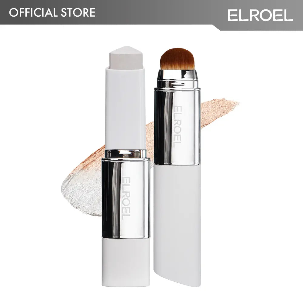 [ELROEL Official Store] ELROEL Blanc Cover Cream Stick V White - Korean Color-Changing Foundation Stick with Volufiline - Medium to Full Coverage Dewy Finish Base Makeup - Dual-Ended with Detachable Brush (13G, 0.04 Oz)