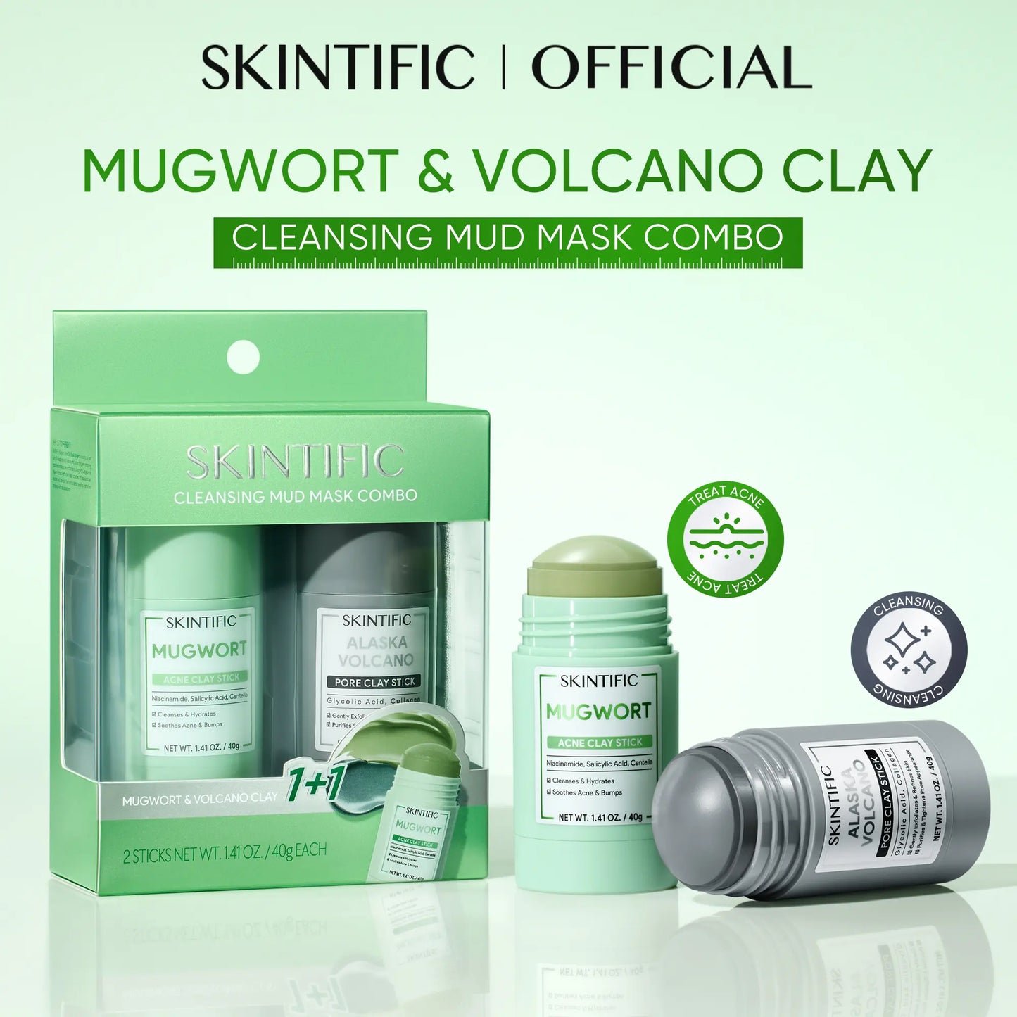 [BUY 2 save 30%]SKINTIFIC Alaska Volcano Pore Clay Stick Cleansing Blackhead Remover Face Mask Stick with Natural Clay Gentle Exfoliating Smoothing Skin Non-Drying Skincare