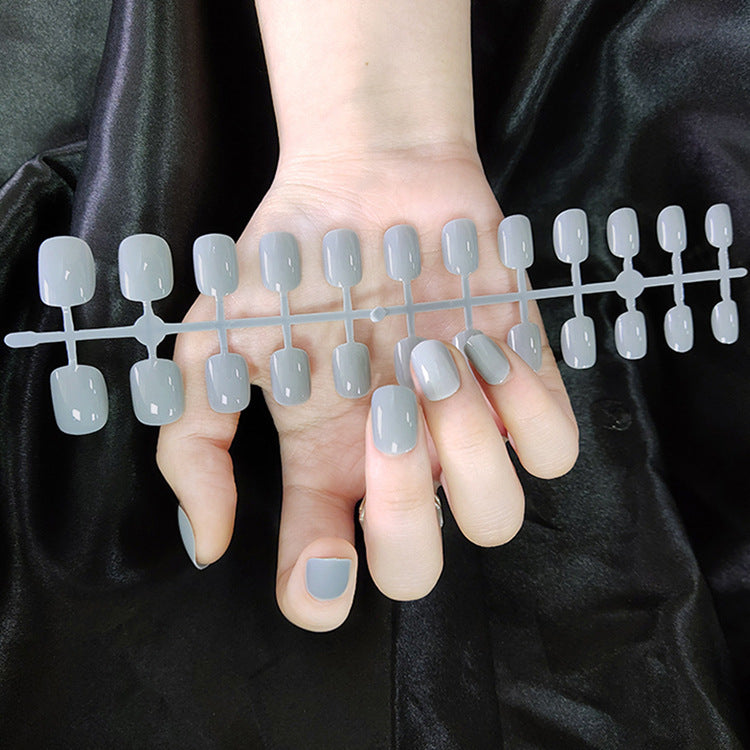Short Square And Round Solid Color Sequins Wear Fake Nails