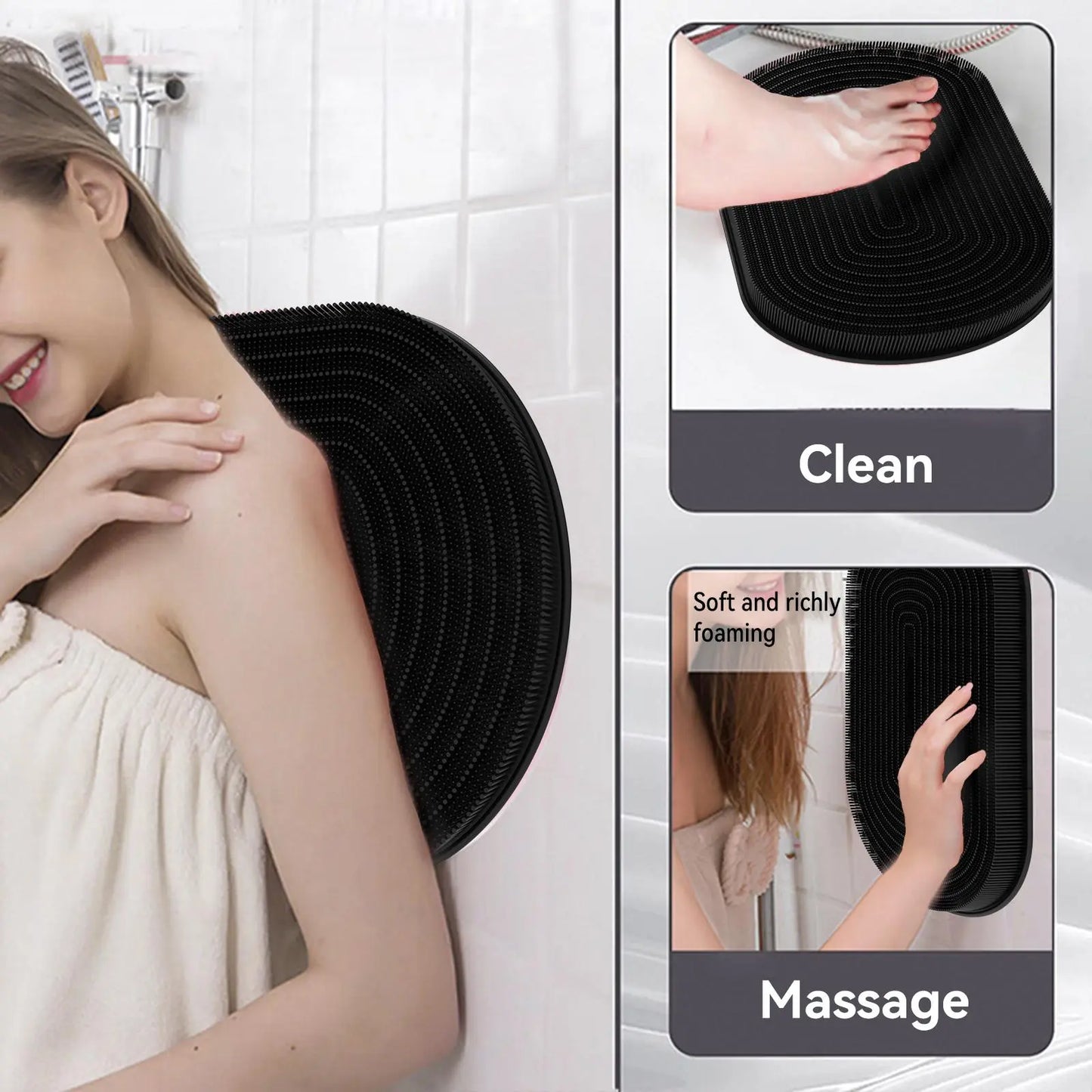 Silicone Bath Brush Set, Portable Non-Slip Skin-Friendly Face and Back Brush, Body Scrubber with Foot Scrubber, Exfoliating Bath Accessories, Body Care Tool #GLOBAL PICKS