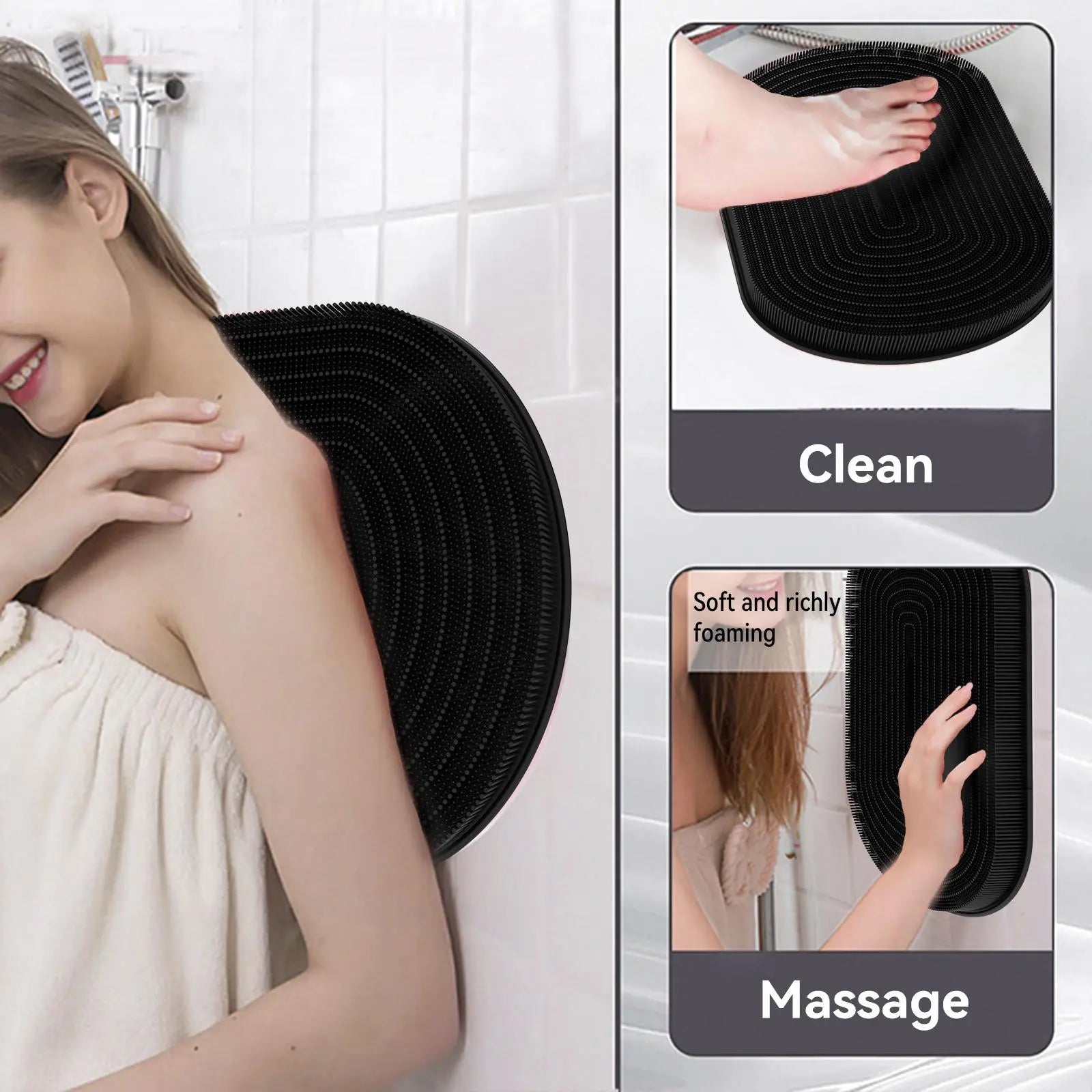 Silicone Bath Brush Set, Portable Non-Slip Skin-Friendly Face and Back Brush, Body Scrubber with Foot Scrubber, Exfoliating Bath Accessories, Body Care Tool #GLOBAL PICKS