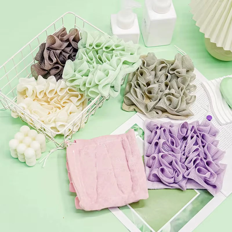 Soft Exfoliating 2-in-1 Bath Loofah with Drawstring Soap Closure - Reusable Mesh Shower Sponge for Enhanced Skin Care