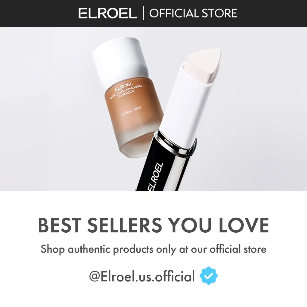 [ELROEL Official Store] ELROEL Blanc Cover Cream Stick V White - Korean Color-Changing Foundation Stick with Volufiline - Medium to Full Coverage Dewy Finish Base Makeup - Dual-Ended with Detachable Brush (13G, 0.04 Oz)