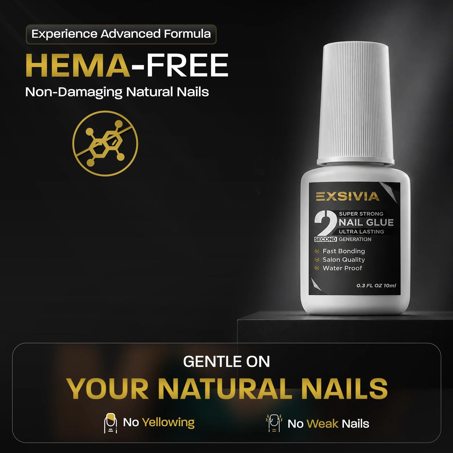 Exsivia 2Nd Gen Strong Hold 10Ml Nail Glue - Salon Quality, Extra Strength for Acrylic, Press-On, Fake Nails and for All Kind of Nails