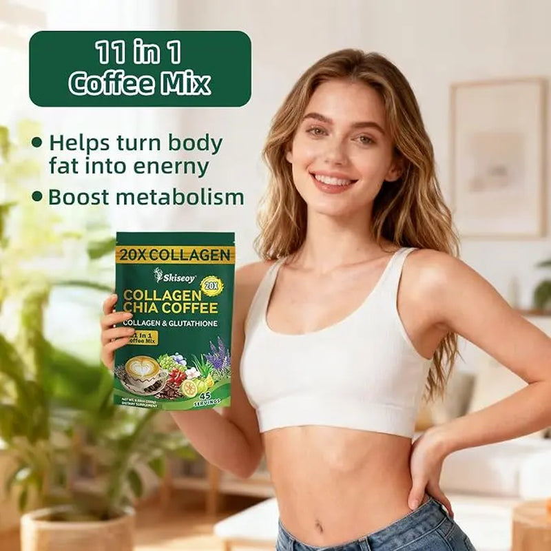 10/20 Pcs Sugar-Free 11-In-1 Robusta Collagen Coffee Sachets - 12G Daily Bean Blend with Chia Seeds, Goji Berries, Smooth Rich Dietary Supplement for Fitness & Healthcare, Smooth, Rich Coffee