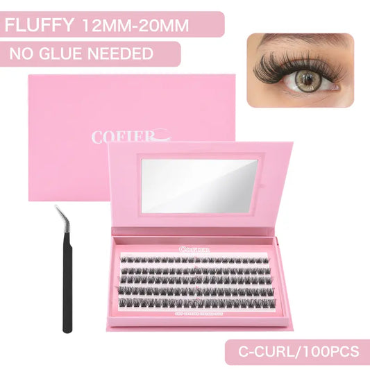 COFIER Fuzzy Volume Lash Kit - 12Mm-20Mm Length, No Glue Needed, Self-Grafting, Beginner Friendly Eyelashes Makeup Cosmetic Flawless #Summervibes