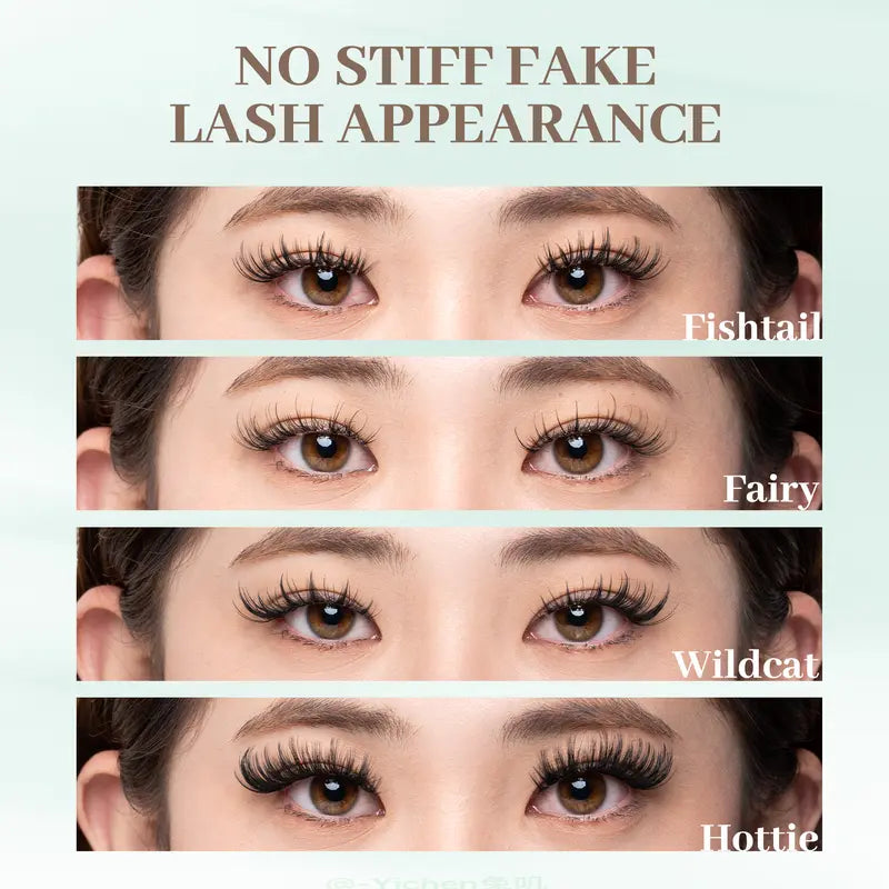 [Wildcat] D-Curl Shape Cluster Lashes Kit - 8-16Mm 0.03Mm Jelly-Coated Base No-Glue Self-Adhesive Cosmetic Lashes, Tweezers, Handheld Mirror, Beginner-Friendly Lightweight Gentle Latex-Free PBT Hypoallergenic Press-On False Eyelashes (Home Makeup Gift)