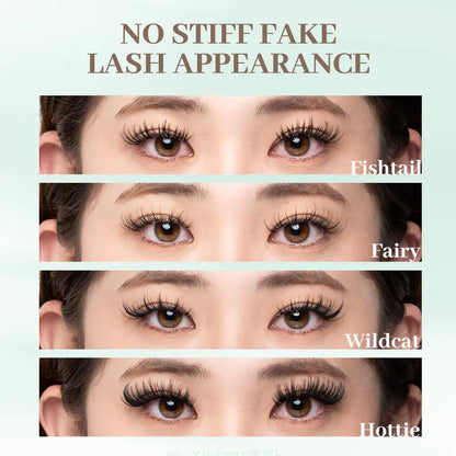 [Wildcat] D-Curl Shape Cluster Lashes Kit - 8-16Mm 0.03Mm Jelly-Coated Base No-Glue Self-Adhesive Cosmetic Lashes, Tweezers, Handheld Mirror, Beginner-Friendly Lightweight Gentle Latex-Free PBT Hypoallergenic Press-On False Eyelashes (Home Makeup Gift)