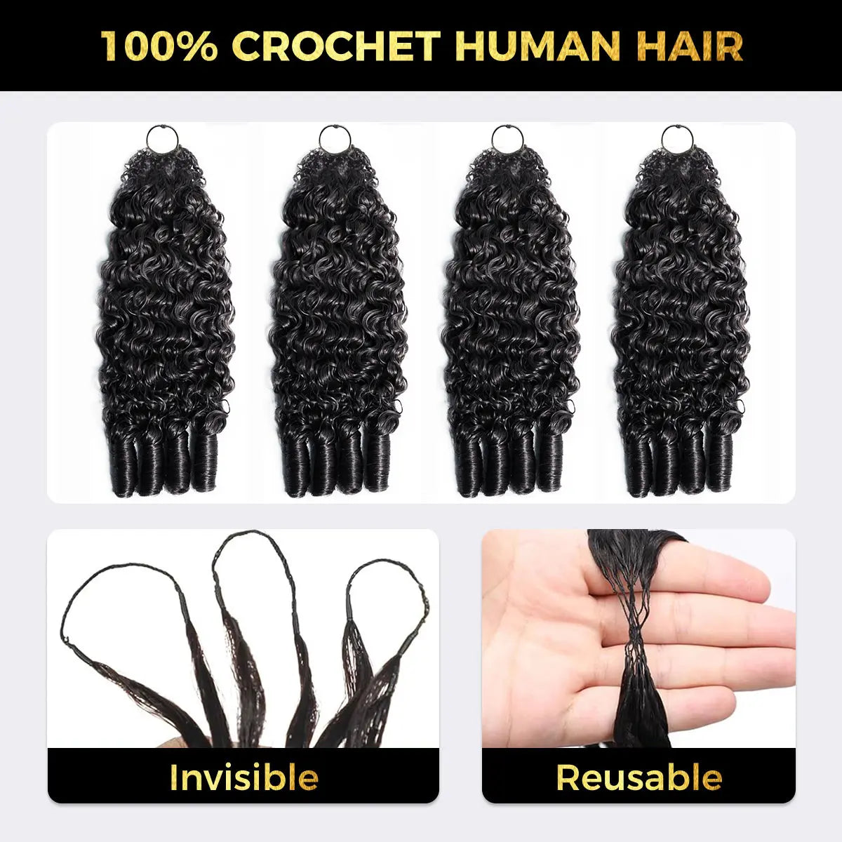 OQ HAIR Burmese Curly Crochet Hair Natural Black Machine Made Feather Crochet Human Hair Extension Miracle Knots Boho Braids #Sohochic #Tiktokshopbacktoschool #Dealsforyoudays
