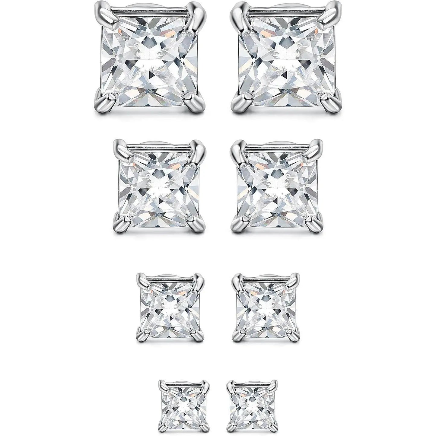 CASSIECA 2-Pair Unisex Stainless Steel Magnetic Studs Earrings Set, Non-Piercing Fake Piercing 5-8MM CZ Jewelry for Adults, Summer Vibes Accessories