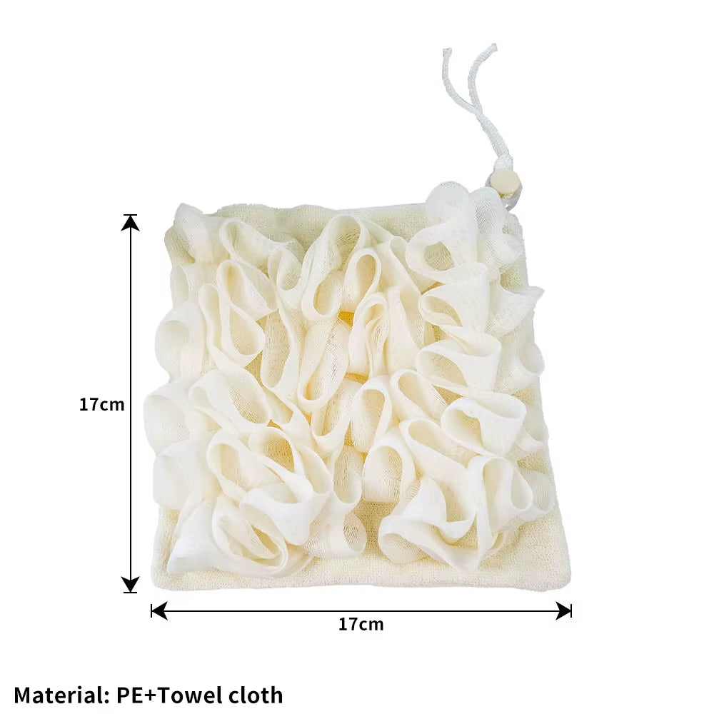 Soft Exfoliating 2-in-1 Bath Loofah with Drawstring Soap Closure - Reusable Mesh Shower Sponge for Enhanced Skin Care