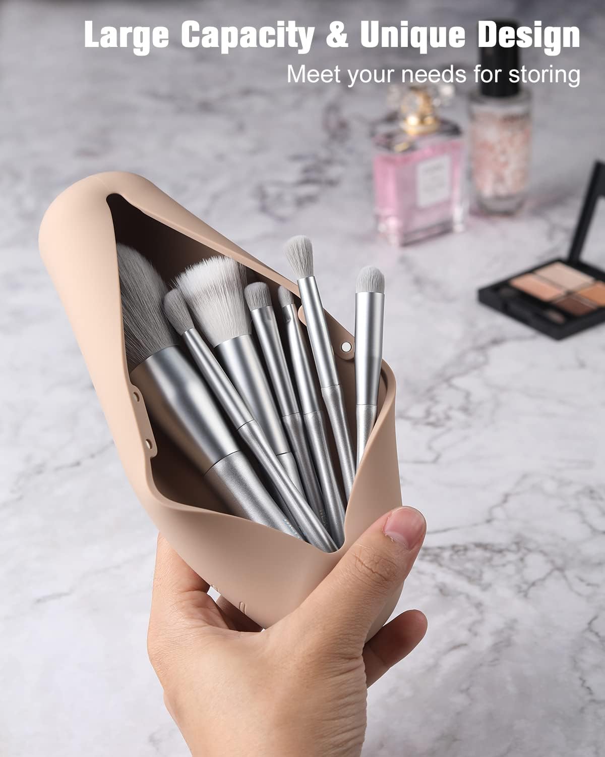 FERYES Premium Large Travel Makeup Brush Holder - Sleek Magnetic Silicone Organizer for Effortless Beauty On-the-Go