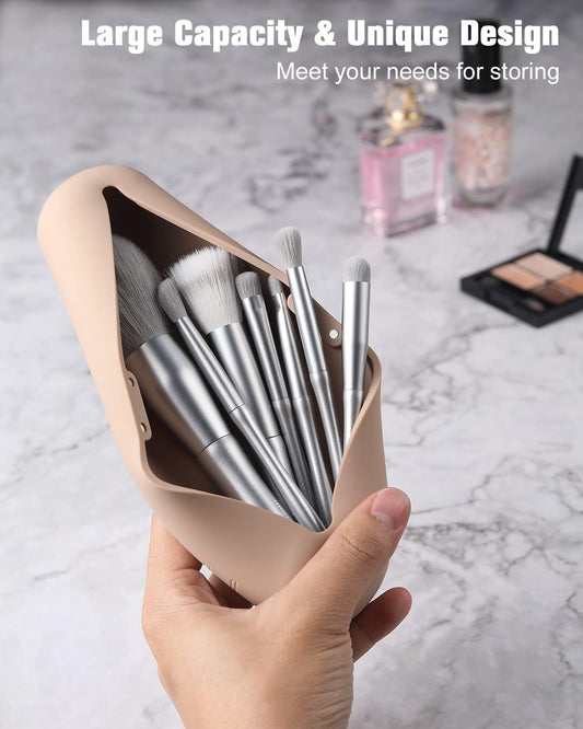 FERYES Premium Large Travel Makeup Brush Holder - Sleek Magnetic Silicone Organizer for Effortless Beauty On-the-Go