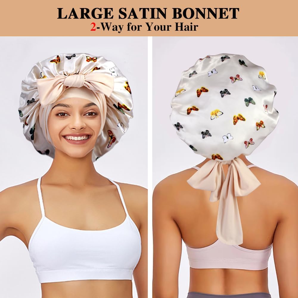 Luxurious Large Satin Bonnets & Stylish Scrunchies Set - The Perfect Hair Care Solution for Braids and Curls