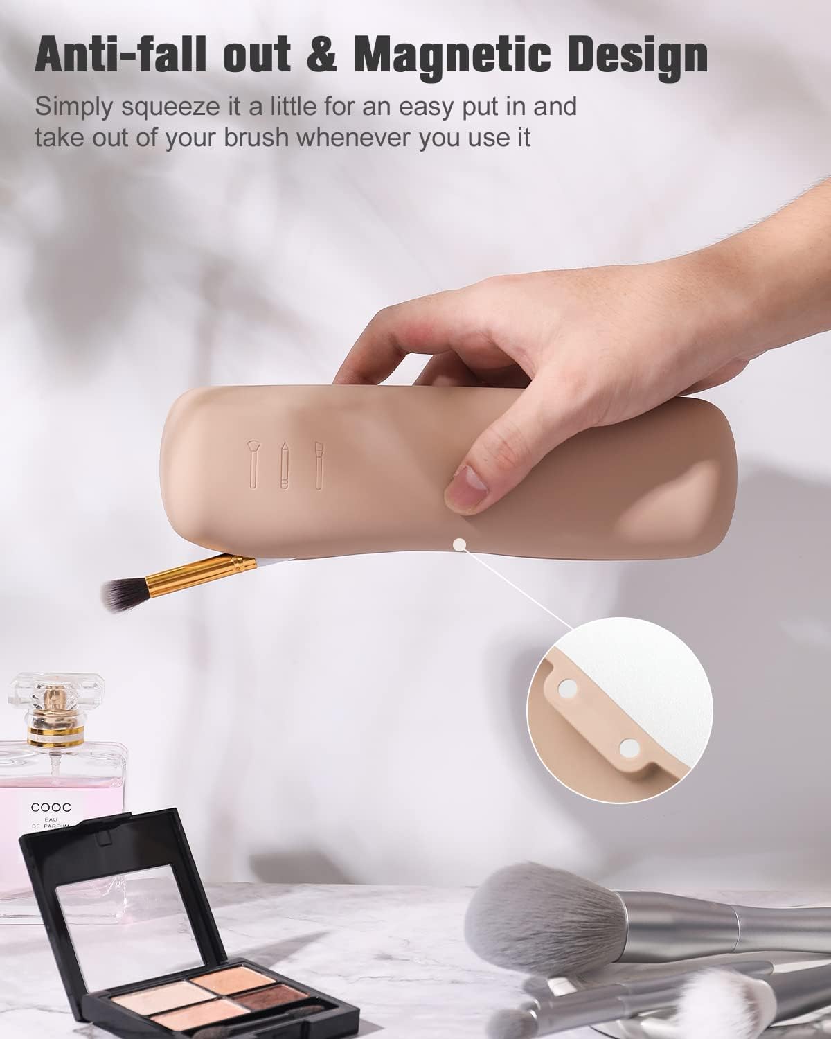 FERYES Premium Large Travel Makeup Brush Holder - Sleek Magnetic Silicone Organizer for Effortless Beauty On-the-Go