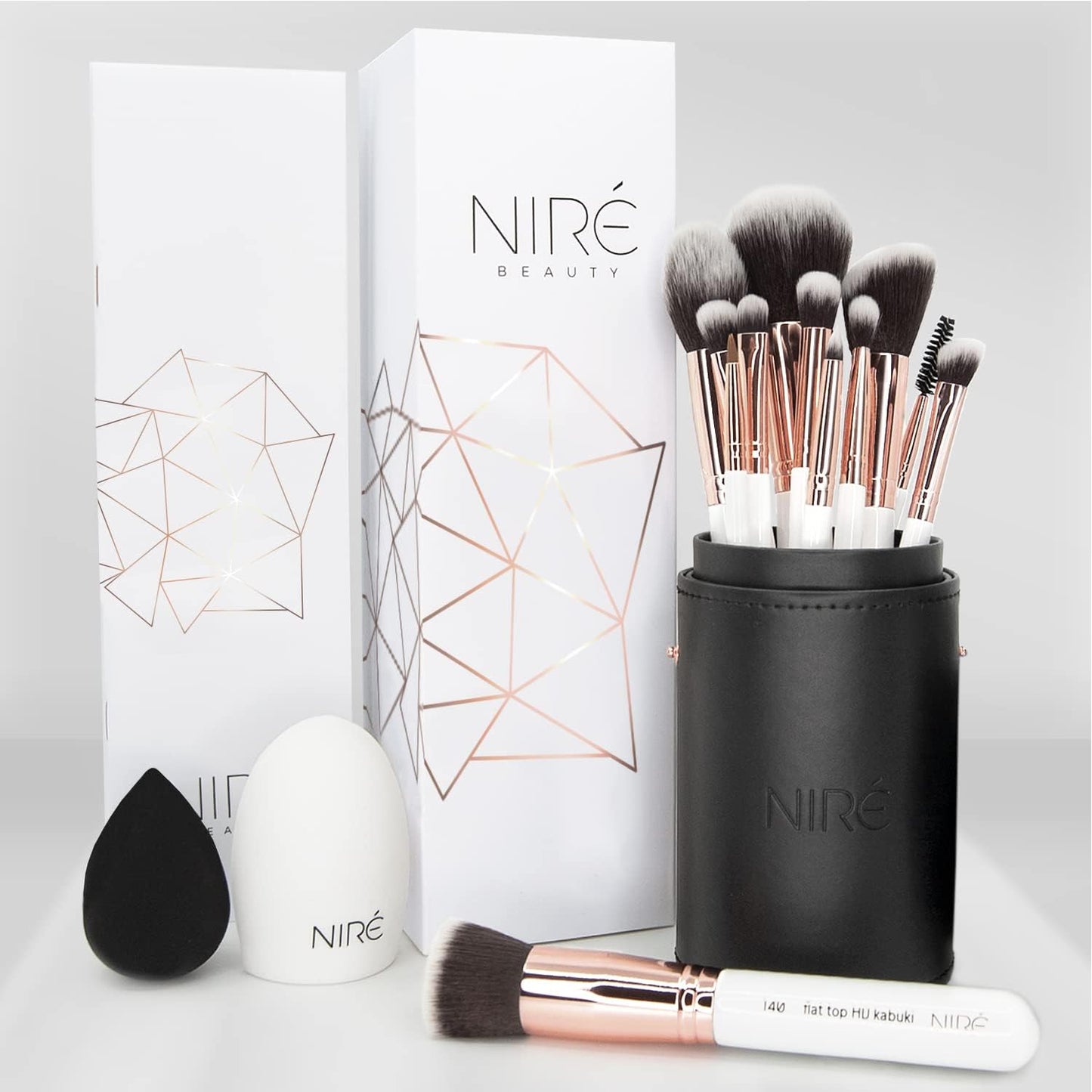 15-Piece Award-Winning Professional Makeup Brush Set - Vegan Brushes with Case, Sponge, Cleaner, and Guide in Gift Box
