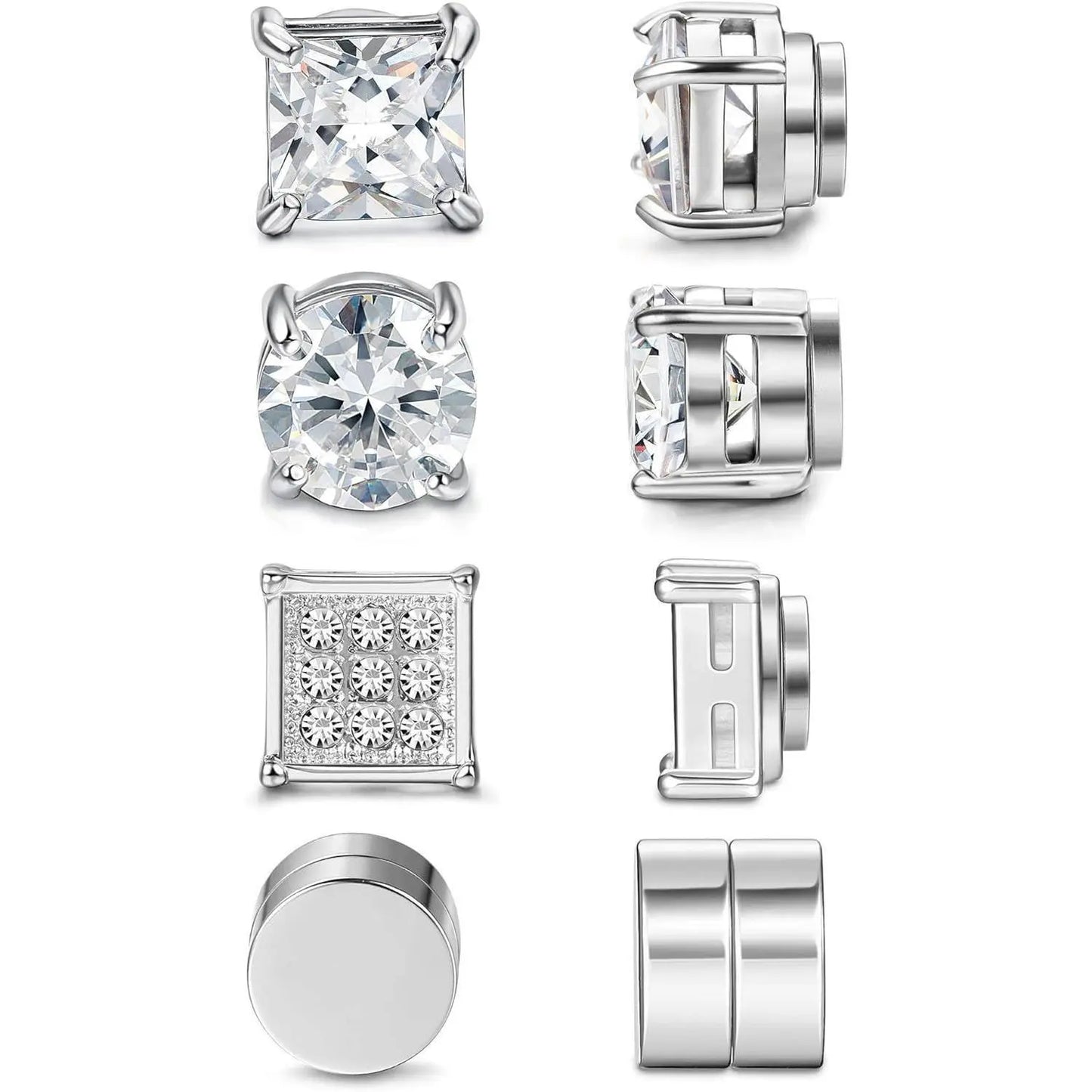 CASSIECA 2-Pair Unisex Stainless Steel Magnetic Studs Earrings Set, Non-Piercing Fake Piercing 5-8MM CZ Jewelry for Adults, Summer Vibes Accessories