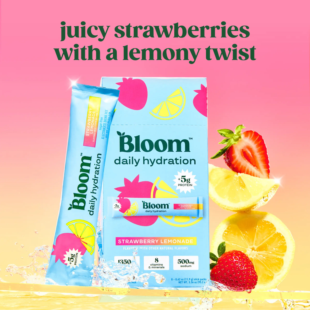 Bloom Nutrition Daily Hydration Sticks (5 Sticks) - 1350Mg Electrolytes, 5G Clear Whey Protein & Collagen, 8 Key Vitamins, Sugar-Free Drink Mix for Hydration, Recovery & Skin Health