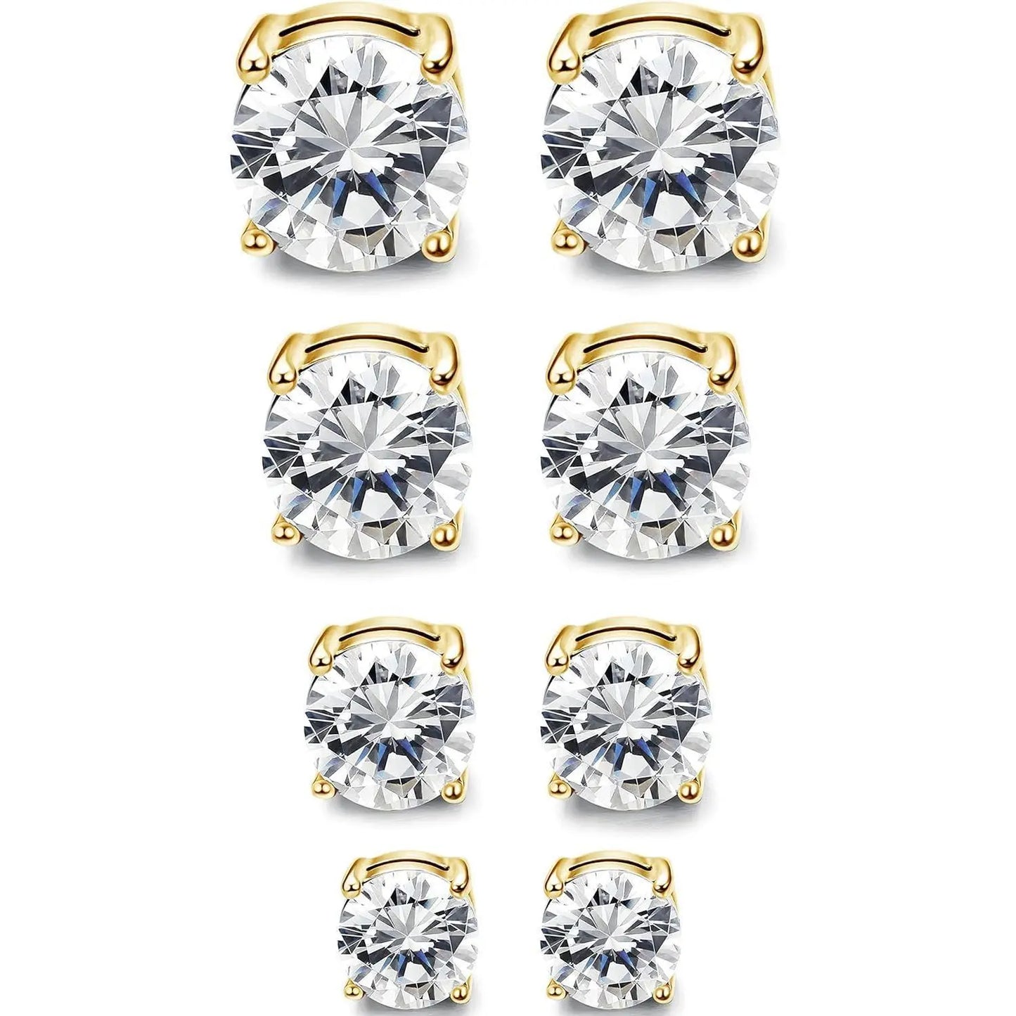 CASSIECA 2-Pair Unisex Stainless Steel Magnetic Studs Earrings Set, Non-Piercing Fake Piercing 5-8MM CZ Jewelry for Adults, Summer Vibes Accessories