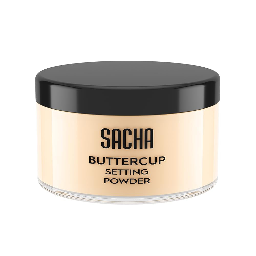 Sacha Buttercup Setting Powder for Medium to Deep Skin Tones – Translucent Loose Face Powder, Flashback-Resistant, Oil Control, Long-Wear Matte Finish (1.75 Oz)