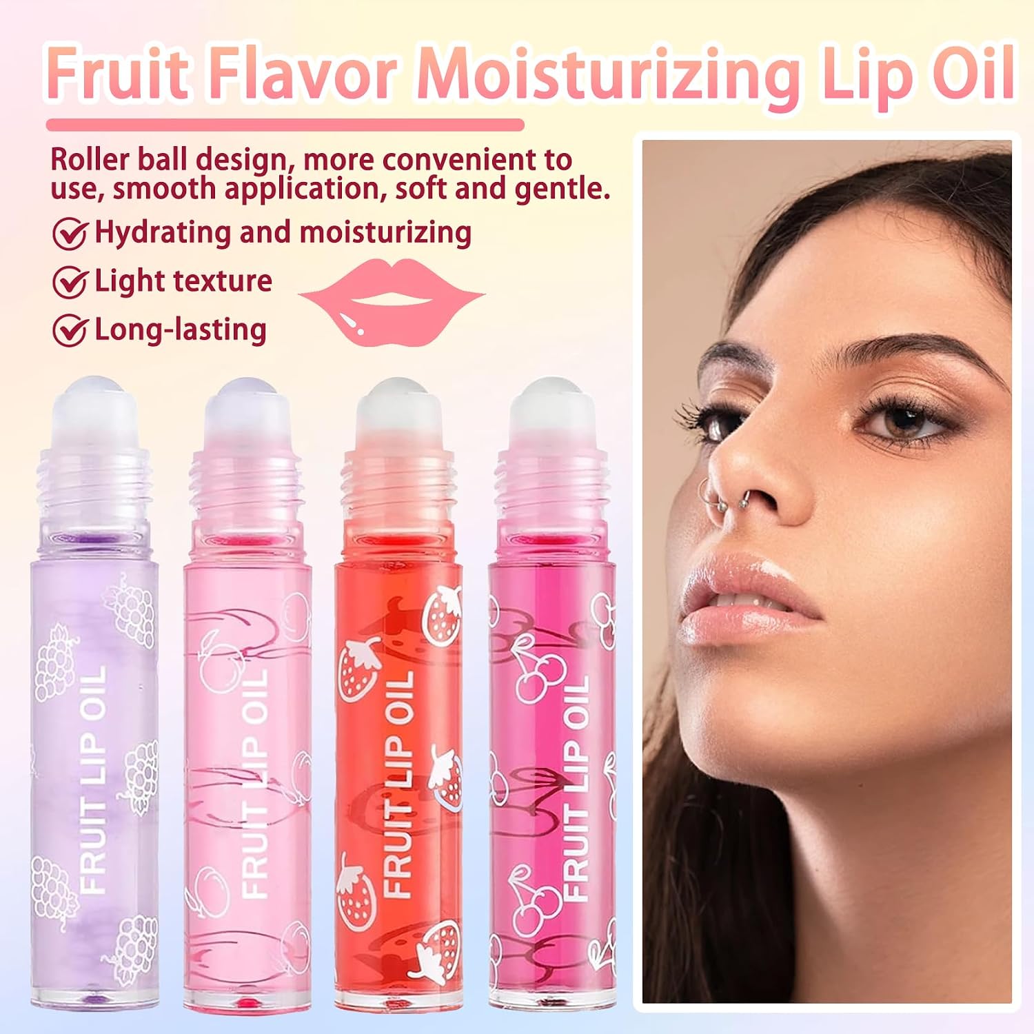 Indulge Your Lips with Our 4-Piece Fruit-Flavored Lip Oil Set - Hydrating, Non-Sticky, and Perfect for Every Occasion!