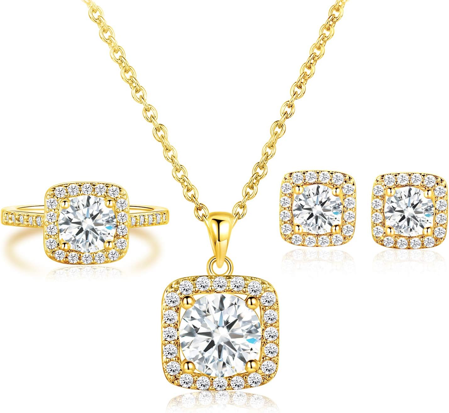 Elevate Your Elegance with the Gemsme Women's 18K Rose Gold Plated Halo Jewelry Set - Stunning Necklace, Earrings, and Ring for Every Occasion
