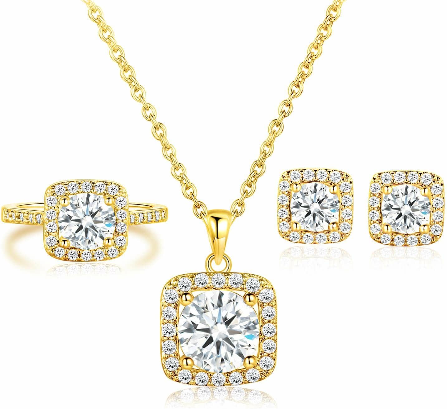 Elevate Your Elegance with the Gemsme Women's 18K Rose Gold Plated Halo Jewelry Set - Stunning Necklace, Earrings, and Ring for Every Occasion