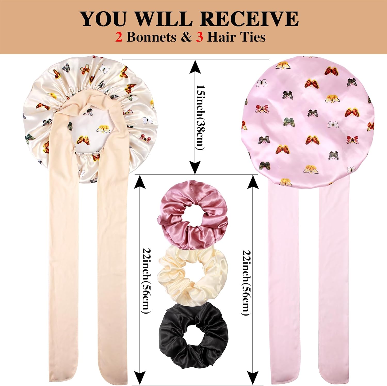 Luxurious Large Satin Bonnets & Stylish Scrunchies Set - The Perfect Hair Care Solution for Braids and Curls